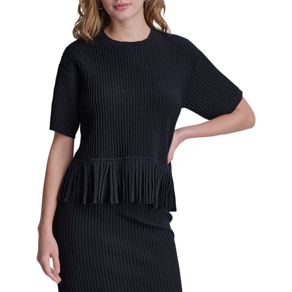 Dkny Womens  Fringe Sweater, Black